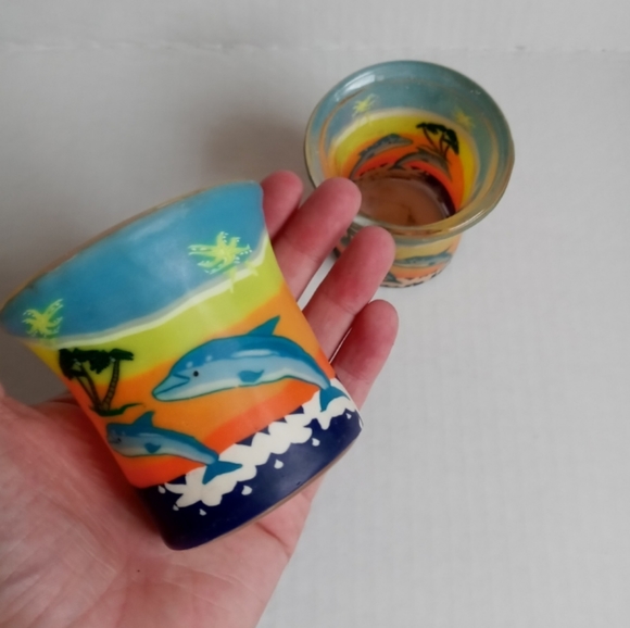 VINTAGE 90S CANDLE VOTIVES CLAY DOLPHINS